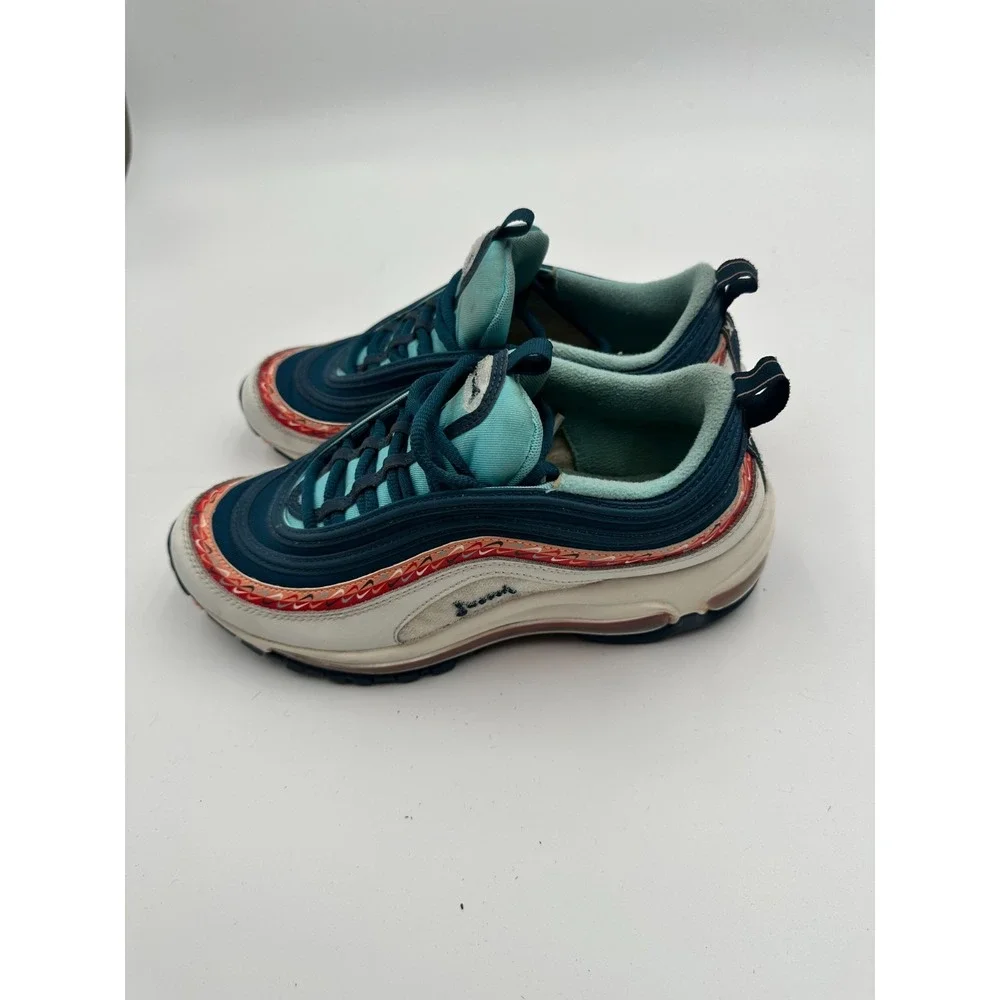Nike Air Max 97 CQ4818-400 Kids Running Shoes US 7 White Blue Orange‎ Sneakers